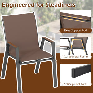 Set of 4 Stackable Patio Chairs with High Backs for Backyard 400 LBS-Brown