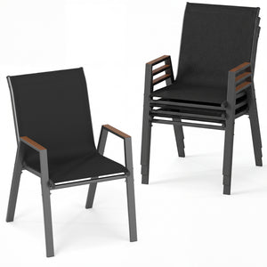 Set of 4 Stackable Patio Chairs with High Backs for Backyard 400 LBS-Black