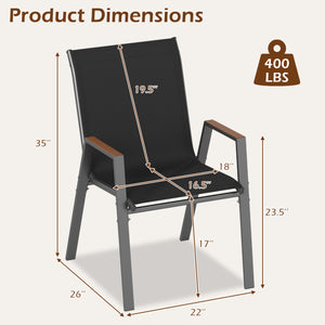 Set of 4 Stackable Patio Chairs with High Backs for Backyard 400 LBS-Black