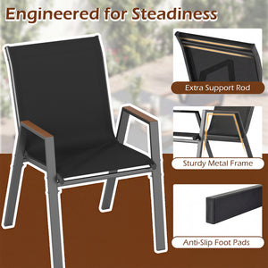 Set of 4 Stackable Patio Chairs with High Backs for Backyard 400 LBS-Black