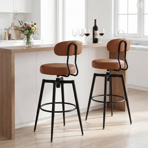 Set of 4 Swivel Barstools Faux Leather with Upholstered Seat and Back-Brown