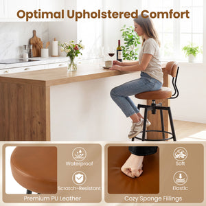 Set of 4 Swivel Barstools Faux Leather with Upholstered Seat and Back-Brown