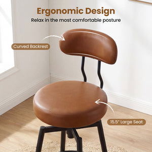 Set of 4 Swivel Barstools Faux Leather with Upholstered Seat and Back-Brown