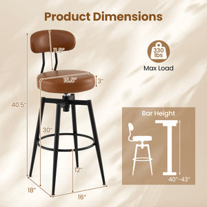 Set of 4 Swivel Barstools Faux Leather with Upholstered Seat and Back-Brown