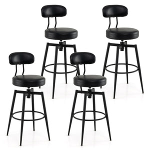 Set of 4 Swivel Barstools Faux Leather with Upholstered Seat and Back-Black