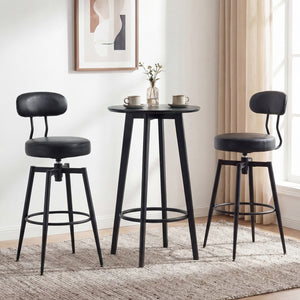 Set of 4 Swivel Barstools Faux Leather with Upholstered Seat and Back-Black