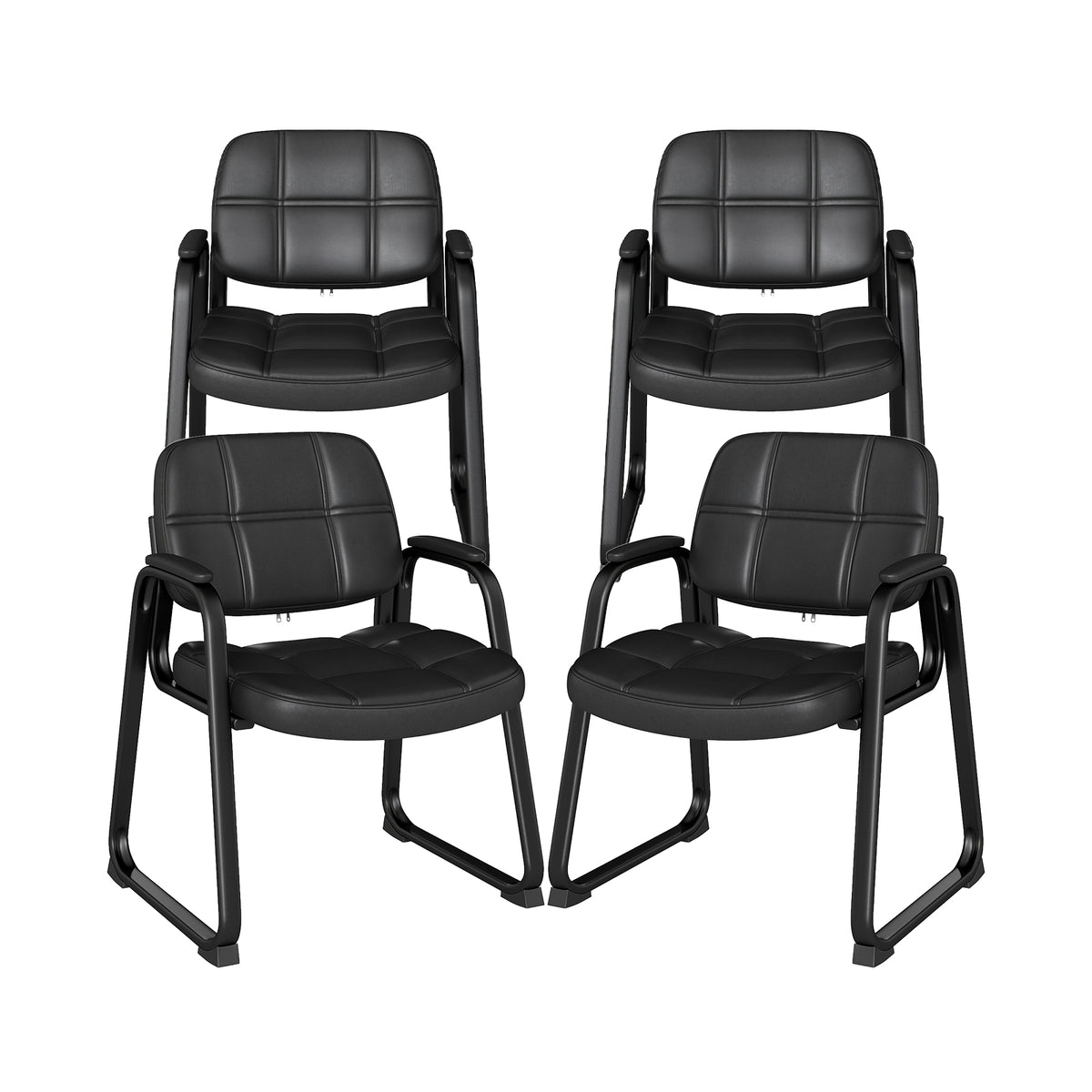 Set of 4 Upholstered Waiting Room Chair with Armrest and Ergonomic Backrest-Black