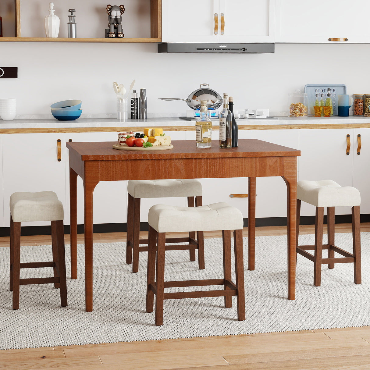 Set of 4 Upholstered Counter Height Bar Stool with Curved Saddle-Seat-Brown