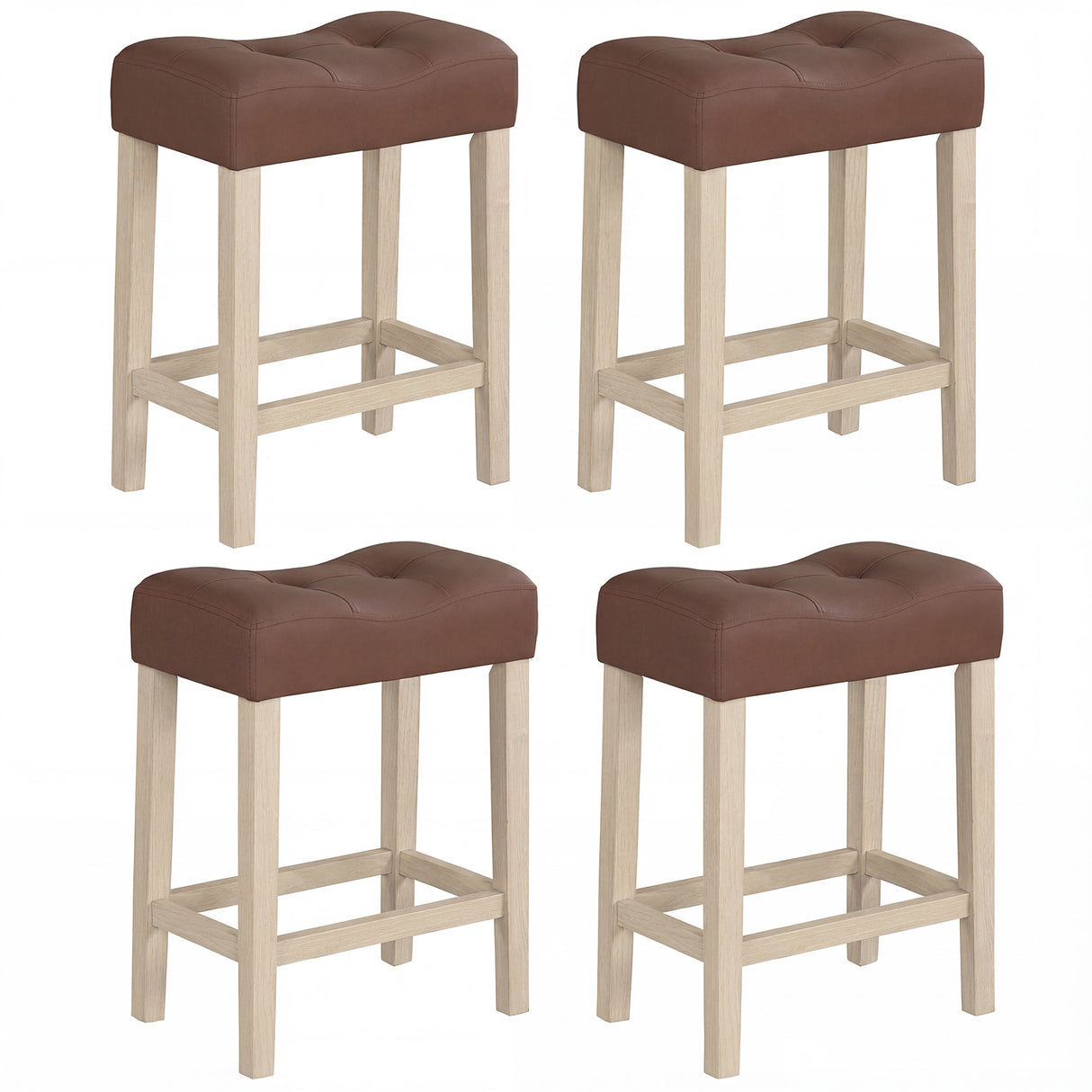 Set of 4 Upholstered Counter Height Bar Stool with Curved Saddle-Seat-Natural
