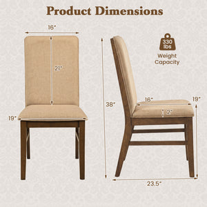 Set of 4 Upholstered Dining Chairs with Solid Rubber Wood Legs-Brown