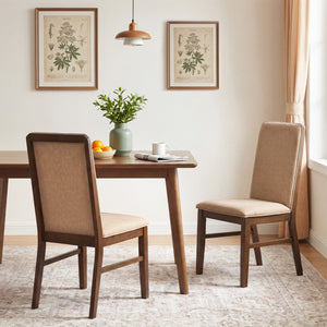 Set of 4 Upholstered Dining Chairs with Solid Rubber Wood Legs-Brown