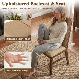 Set of 4 Upholstered Dining Chairs with Solid Rubber Wood Legs-Brown