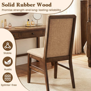 Set of 4 Upholstered Dining Chairs with Solid Rubber Wood Legs-Brown