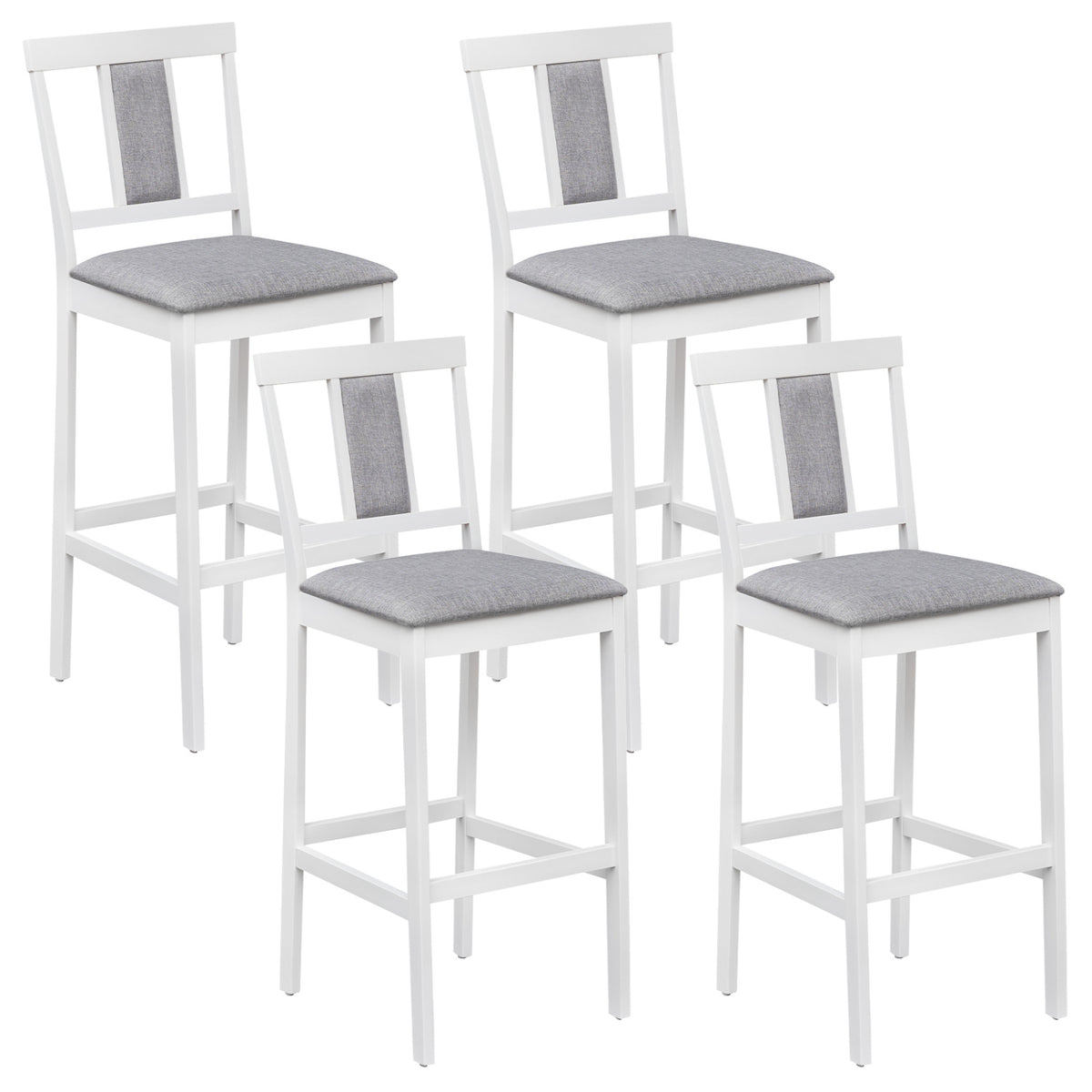 Set of 4 Upholstered Barstool 29.5 Inch Bar Height with Solid Rubber Wood Frame-White