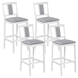 Set of 4 Upholstered Barstool 29.5 Inch Bar Height with Solid Rubber Wood Frame-White