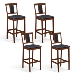 Set of 4 Upholstered Barstool 29.5 Inch Bar Height with Solid Rubber Wood Frame-Walnut