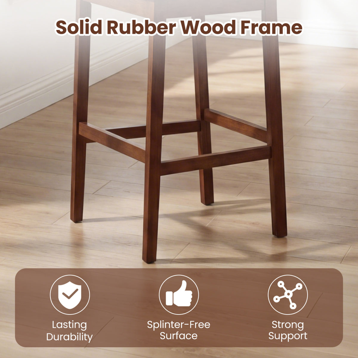Set of 4 Upholstered Barstool 29.5 Inch Bar Height with Solid Rubber Wood Frame-Walnut
