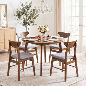 Set of 4 Upholstered Dining Chairs with Curved Backrest and Rubber Wood Frame-Walnut