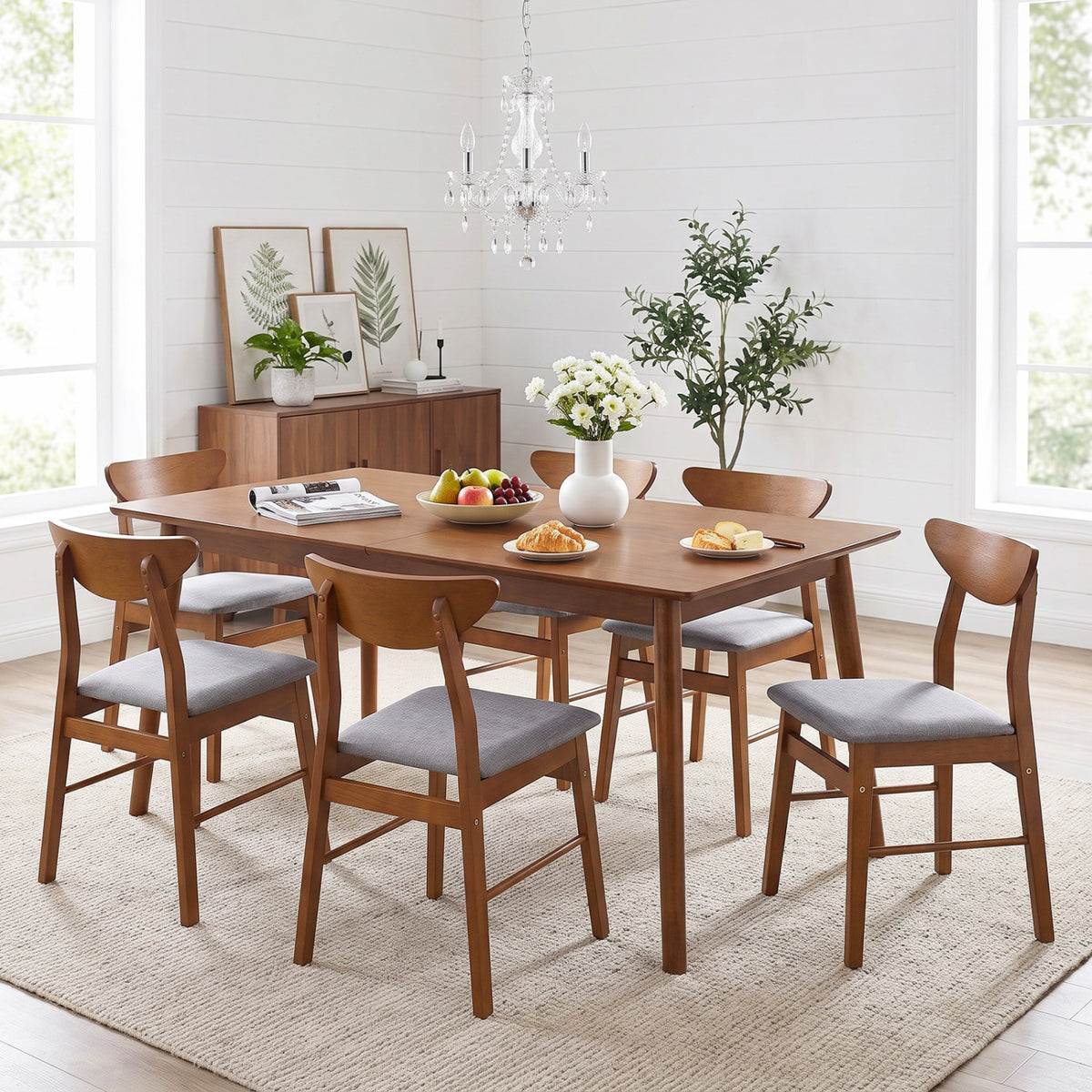 Set of 4 Upholstered Dining Chairs with Curved Backrest and Rubber Wood Frame-Walnut