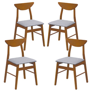 Set of 4 Upholstered Dining Chairs with Curved Backrest and Rubber Wood Frame-Walnut