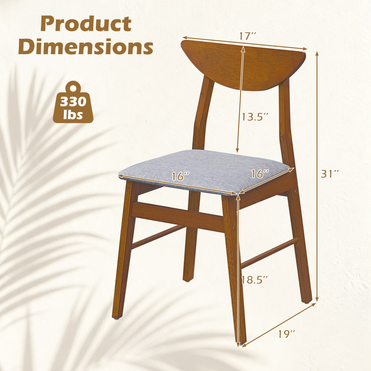 Set of 4 Upholstered Dining Chairs with Curved Backrest and Rubber Wood Frame-Walnut