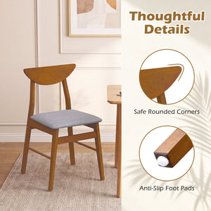 Set of 4 Upholstered Dining Chairs with Curved Backrest and Rubber Wood Frame-Walnut