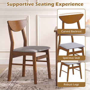Set of 4 Upholstered Dining Chairs with Curved Backrest and Rubber Wood Frame-Walnut