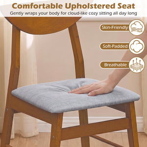 Set of 4 Upholstered Dining Chairs with Curved Backrest and Rubber Wood Frame-Walnut