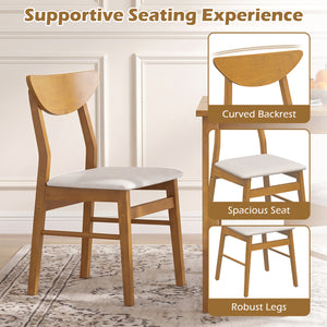 Set of 4 Upholstered Dining Chairs with Curved Backrest and Rubber Wood Frame-Natural