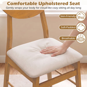 Set of 4 Upholstered Dining Chairs with Curved Backrest and Rubber Wood Frame-Natural