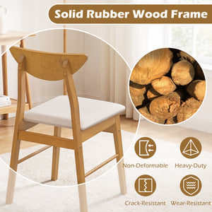 Set of 4 Upholstered Dining Chairs with Curved Backrest and Rubber Wood Frame-Natural