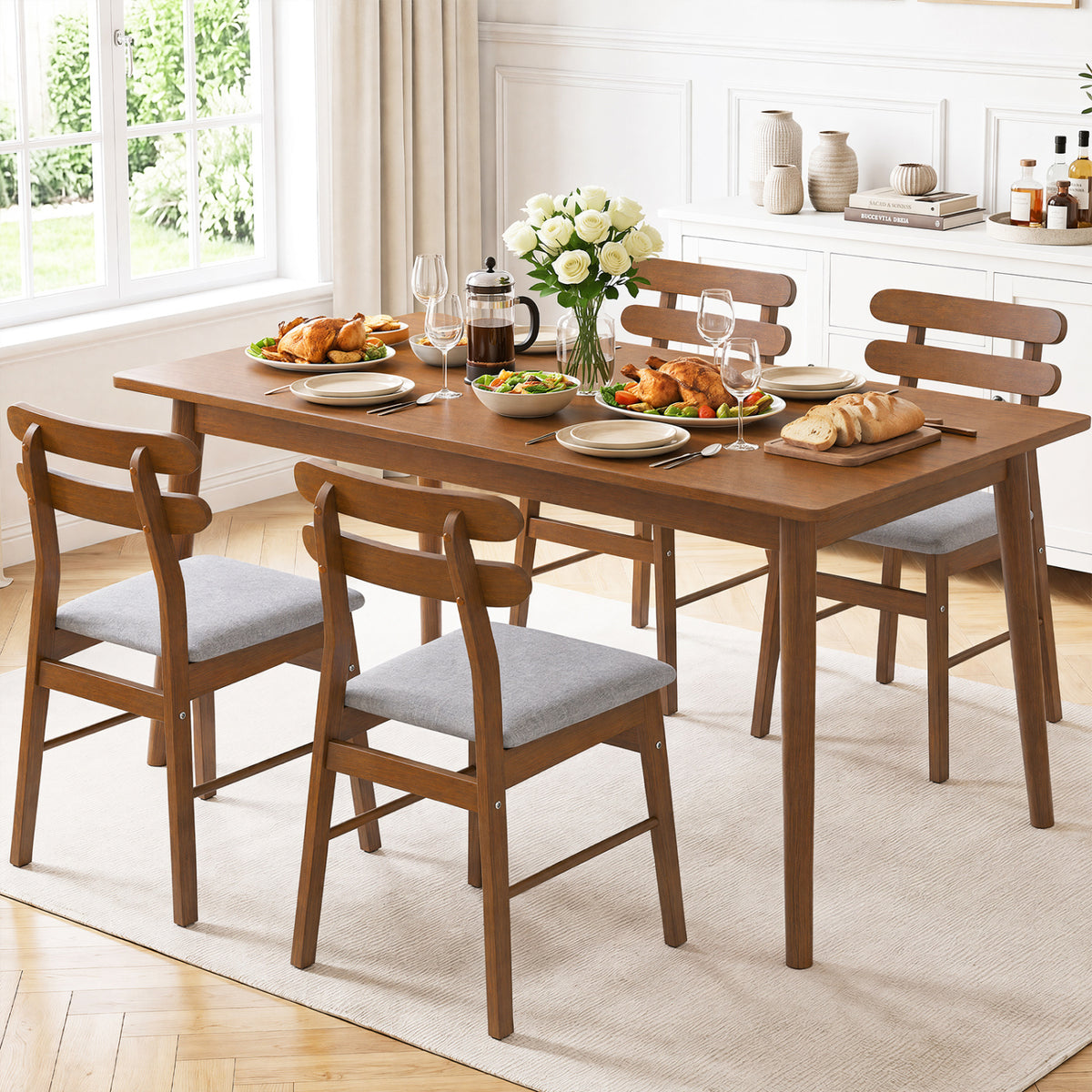 Set of 4 Upholstered Dining Chairs with Padded Seat and Solid Wood Legs-Walnut