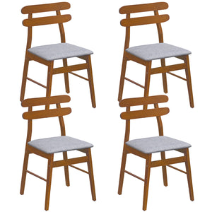 Set of 4 Upholstered Dining Chairs with Padded Seat and Solid Wood Legs-Walnut