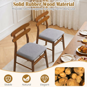 Set of 4 Upholstered Dining Chairs with Padded Seat and Solid Wood Legs-Walnut