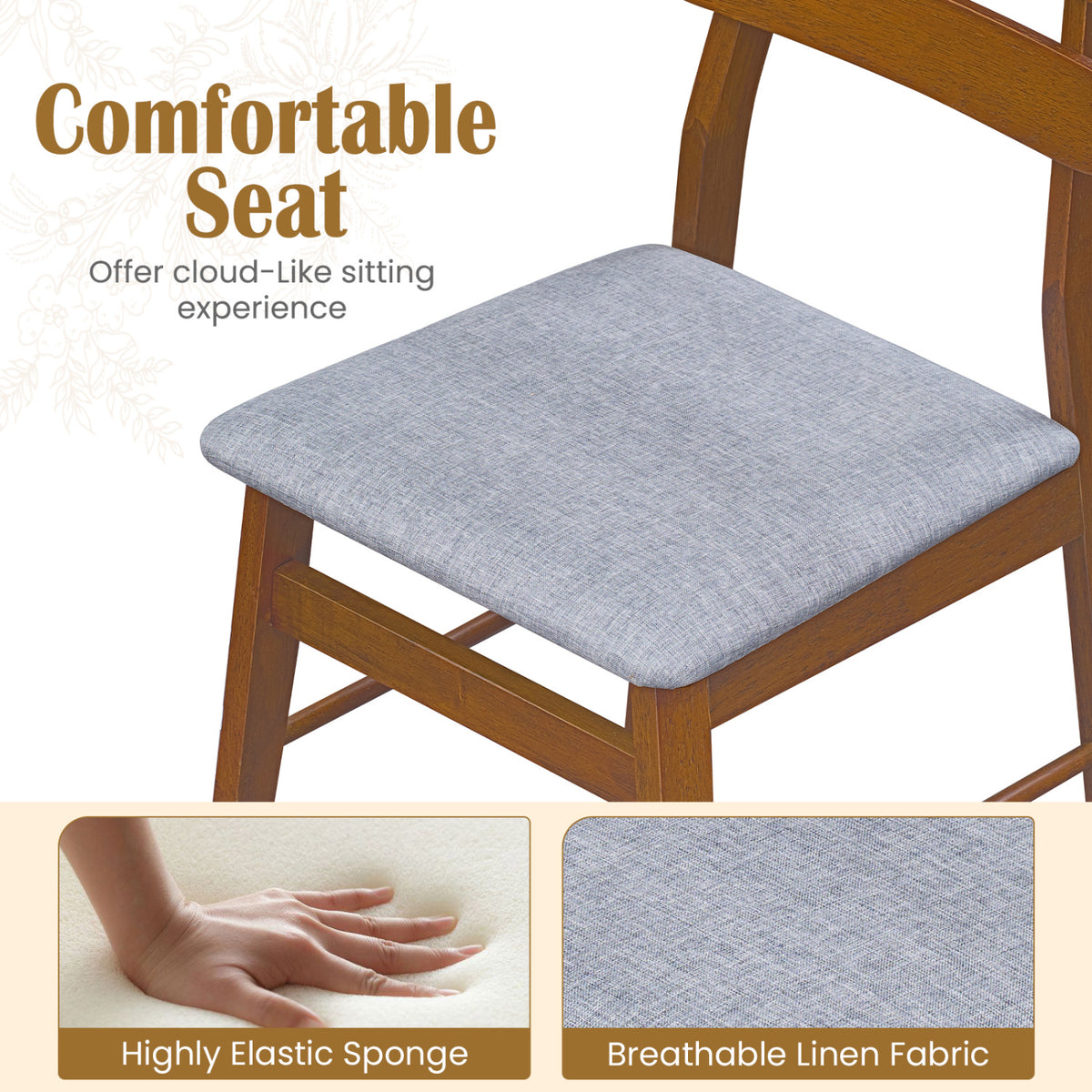 Set of 4 Upholstered Dining Chairs with Padded Seat and Solid Wood Legs-Walnut