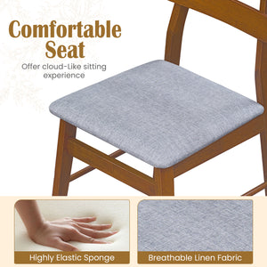 Set of 4 Upholstered Dining Chairs with Padded Seat and Solid Wood Legs-Walnut