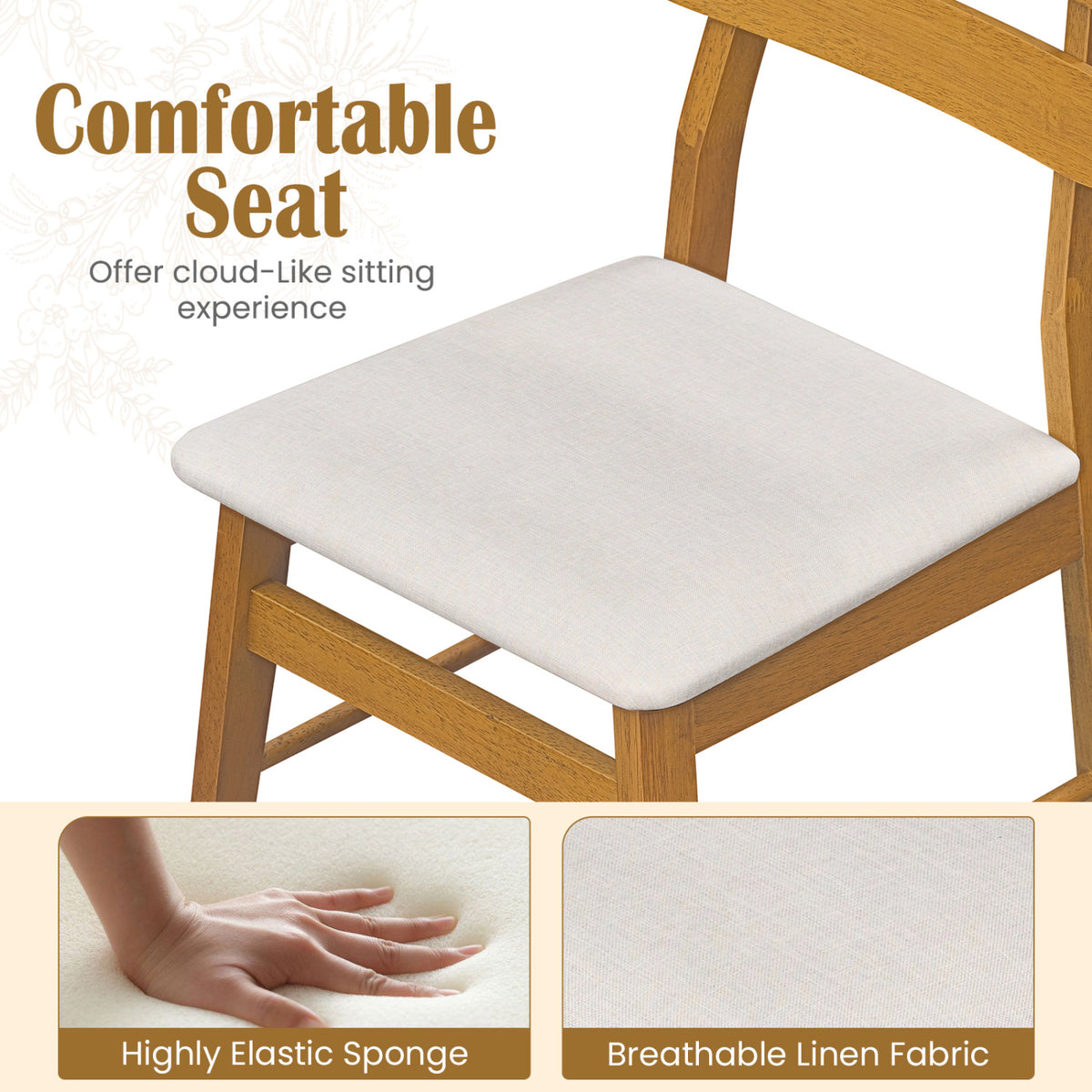 Set of 4 Upholstered Dining Chairs with Padded Seat and Solid Wood Legs-Natural