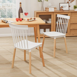 Set of 4 Windsor Dining Chairs with Spindle Backs and Curved Seats-White