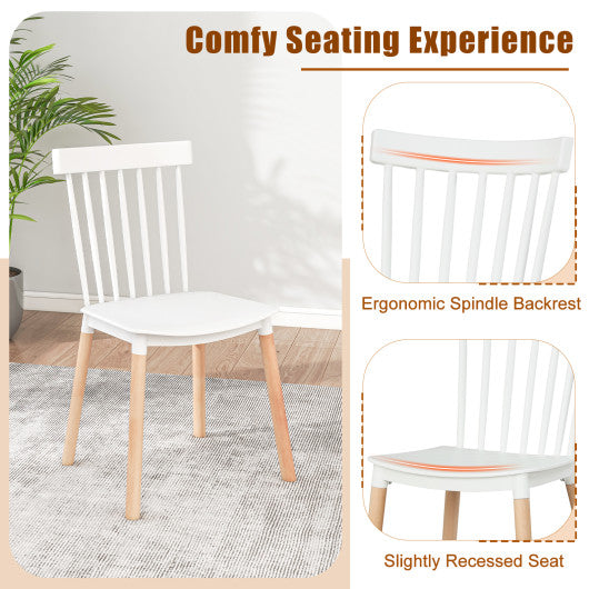 Set of 4 Windsor Dining Chairs with Spindle Backs and Curved Seats-White