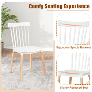 Set of 4 Windsor Dining Chairs with Spindle Backs and Curved Seats-White