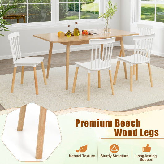 Set of 4 Windsor Dining Chairs with Spindle Backs and Curved Seats-White