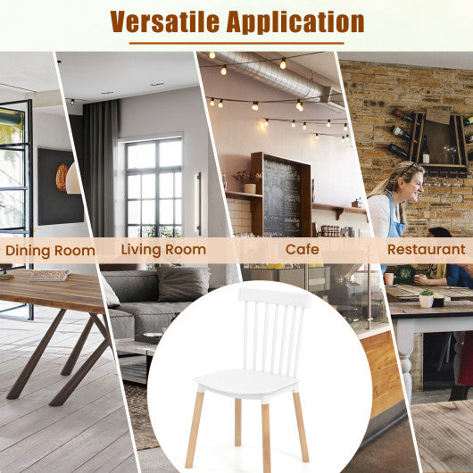 Set of 4 Windsor Dining Chairs with Spindle Backs and Curved Seats-White