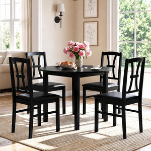 Set of 4 Wooden Dining Chairs with Faux Leather Padded Seat for Kitchen-Black