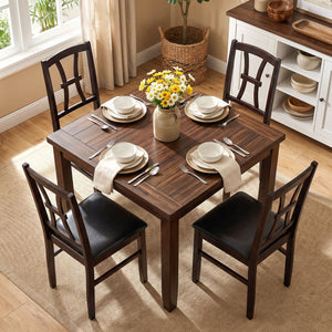 Set of 4 Wooden Dining Chairs with Faux Leather Padded Seat for Kitchen-Brown