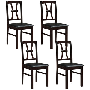 Set of 4 Wooden Dining Chairs with Faux Leather Padded Seat for Kitchen-Brown