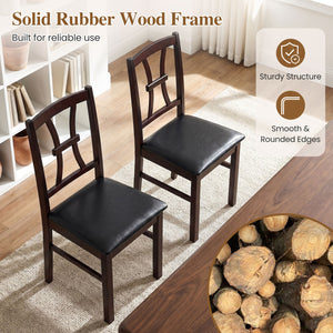 Set of 4 Wooden Dining Chairs with Faux Leather Padded Seat for Kitchen-Brown