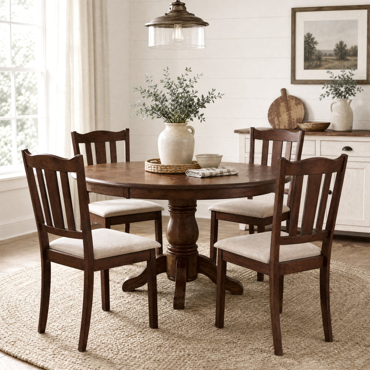 Set of 4 Wooden Dining Chair with Hollow Back and Soft-padded Cushion-Walnut