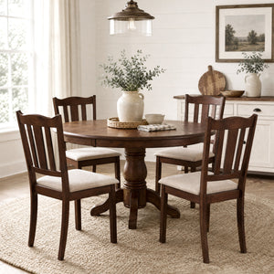 Set of 4 Wooden Dining Chair with Hollow Back and Soft-padded Cushion-Walnut