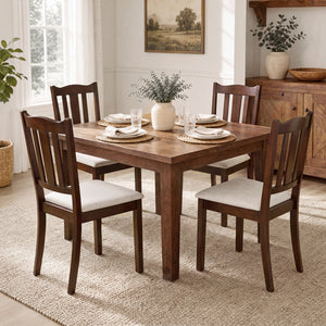 Set of 4 Wooden Dining Chair with Hollow Back and Soft-padded Cushion-Walnut