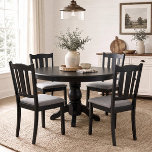 Set of 4 Wooden Dining Chair with Hollow Back and Soft-padded Cushion-Black